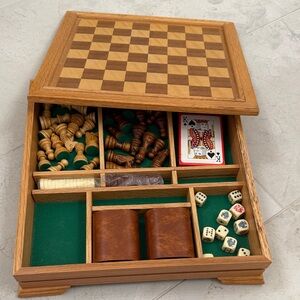 Vintage Wooden Chess and Dice Game Set